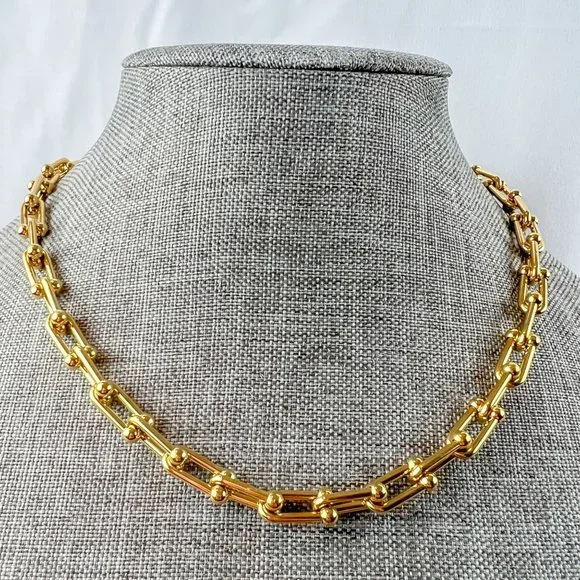 Gold Chunky Chain Necklace Thick Gold Chain Necklace U Chain Necklace Choker - Picture 7 of 8